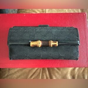 Vintage Gucci Long Bamboo Wallet Purse Black